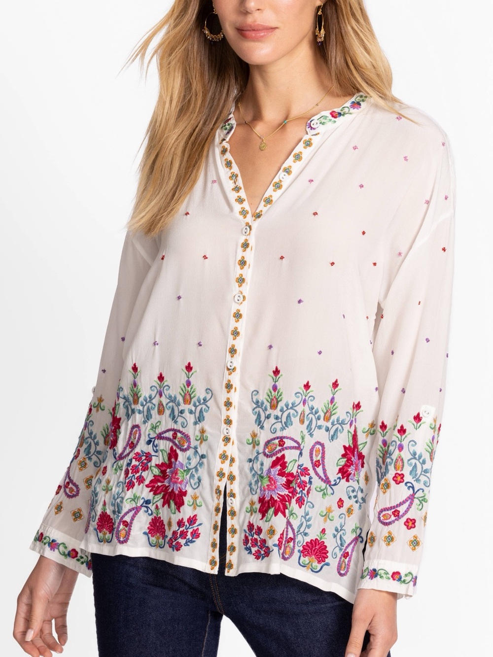 Johnny Was The Audrey Mandarin Collar Shirt - Teresa